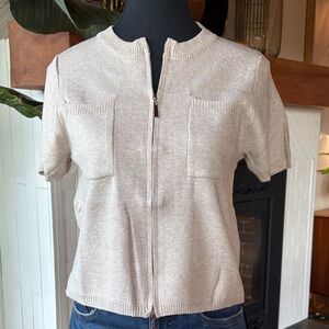 Elegant Beige Zip-Up Women's Top